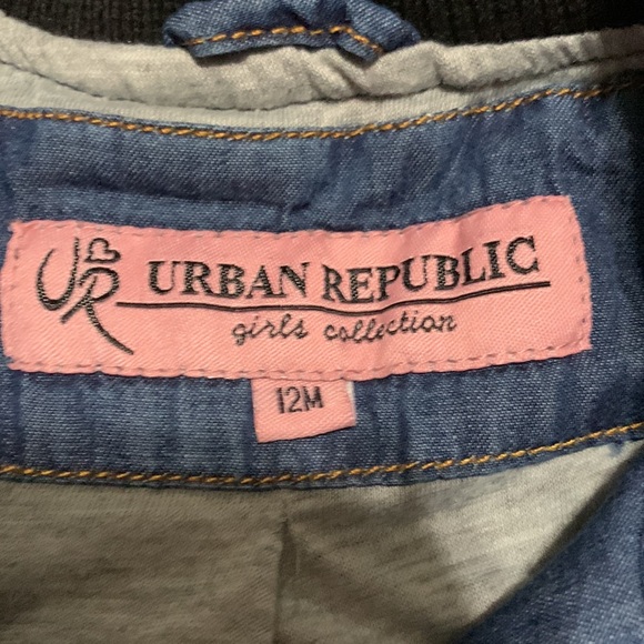 Urban Republic Girls Collection Baby Denim Cute Floral Patch Zip Varsity Jacket - Picture 3 of 6